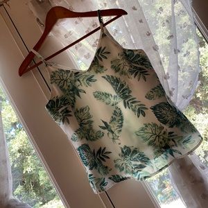 Green Leaf Patterned Tank Top